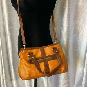 Relativity Linen Metallic Orange Shoulder Hand Bag